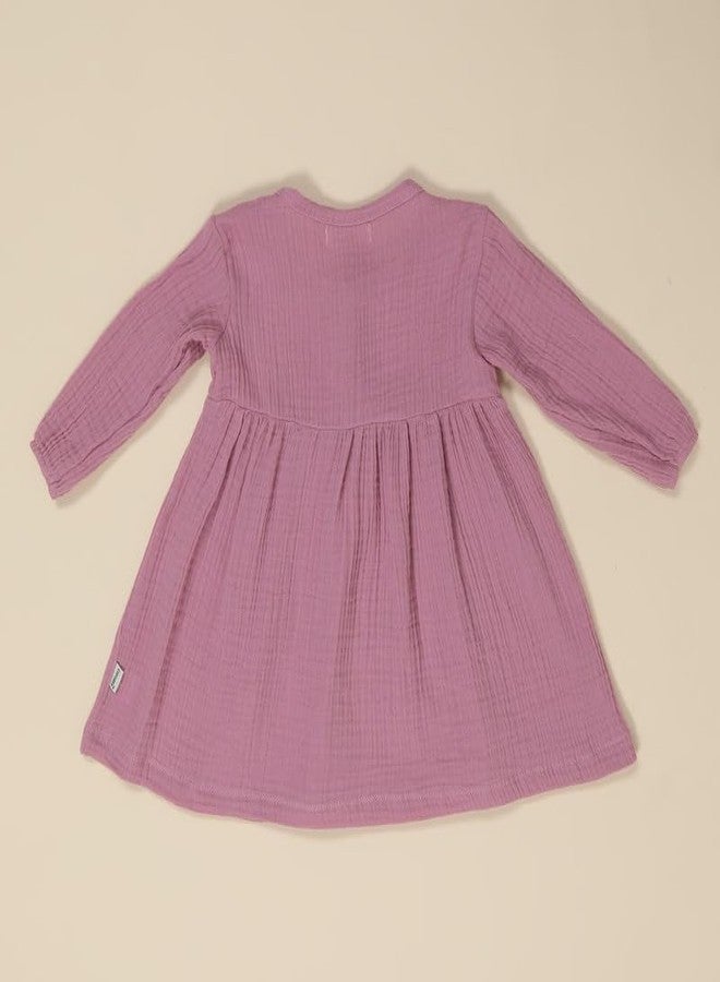 Coocuddle Organic Wrinkled Muslin Cotton Kids Frock - Lilac | Soft, Comfortable & Breathable Dress for Girls (18-24 M) - Image 4