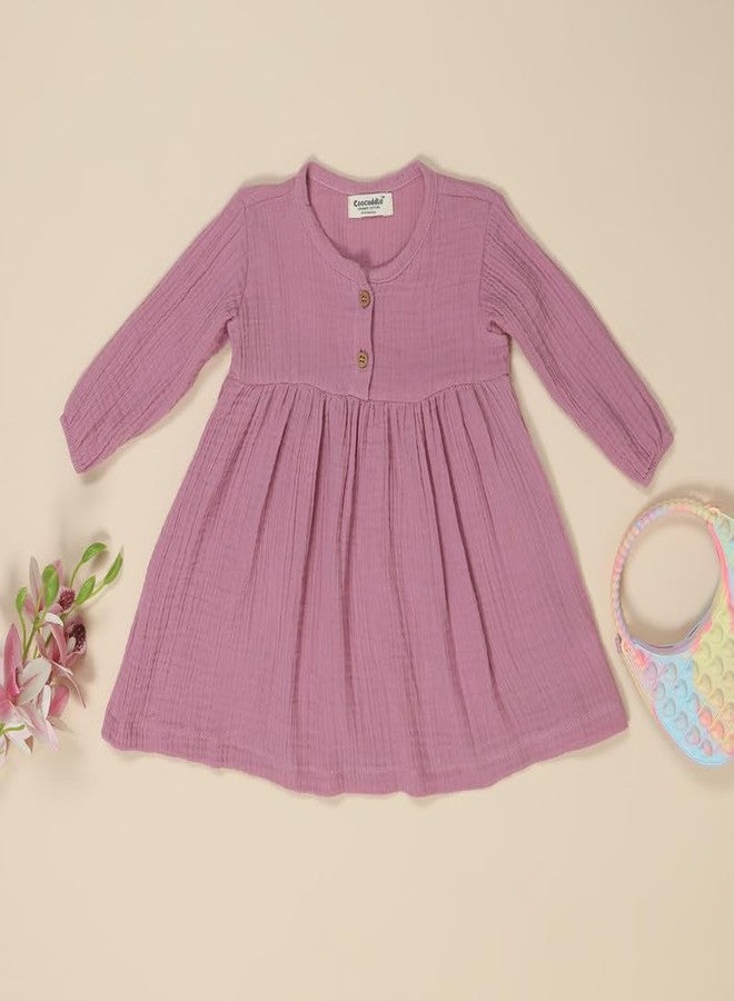 Coocuddle Organic Wrinkled Muslin Cotton Kids Frock - Lilac | Soft, Comfortable & Breathable Dress for Girls (18-24 M) - Image 2