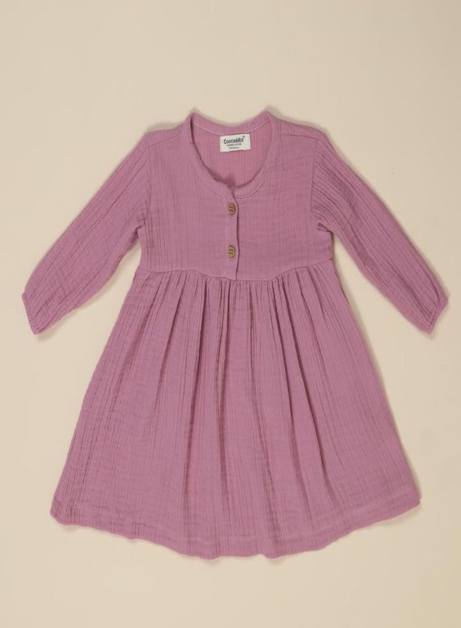Coocuddle Organic Wrinkled Muslin Cotton Kids Frock - Lilac | Soft, Comfortable & Breathable Dress for Girls (18-24 M) - Image 3