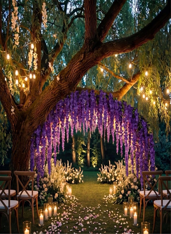 Giegxin Purple 26 Pcs 3D Wisteria Tree for Classroom Room Ceiling Wall Decor Bulletin Board Large Wisteria Garland with 5 Metal Mesh Panel Artificial Fake Hanging Flower Wedding Bedroom Backdrop - Image 4