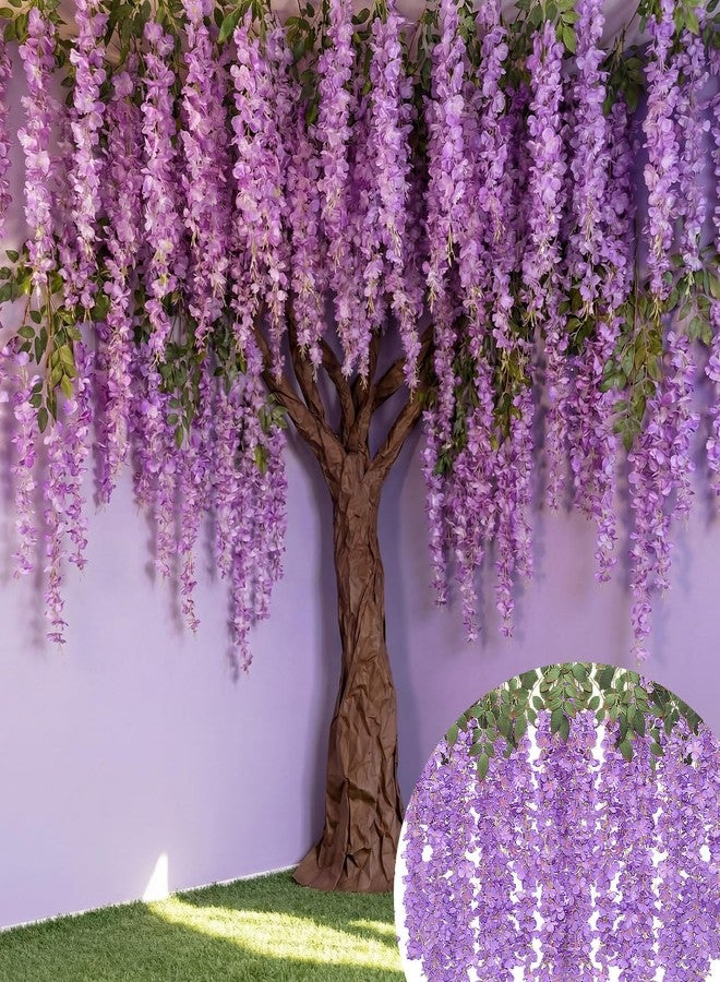 Giegxin Purple 26 Pcs 3D Wisteria Tree for Classroom Room Ceiling Wall Decor Bulletin Board Large Wisteria Garland with 5 Metal Mesh Panel Artificial Fake Hanging Flower Wedding Bedroom Backdrop - Image 3