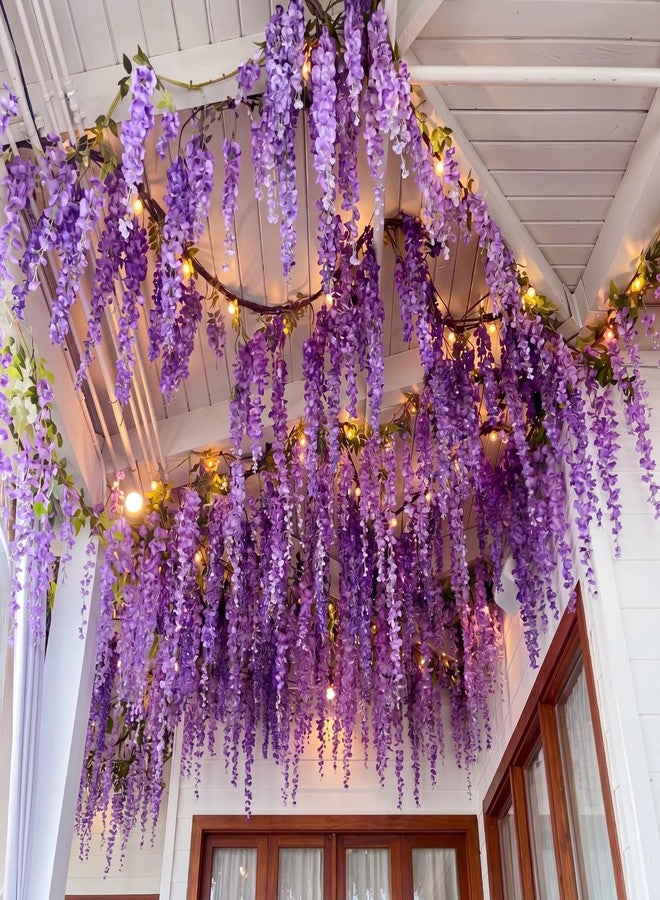 Giegxin Purple 26 Pcs 3D Wisteria Tree for Classroom Room Ceiling Wall Decor Bulletin Board Large Wisteria Garland with 5 Metal Mesh Panel Artificial Fake Hanging Flower Wedding Bedroom Backdrop - Image 1
