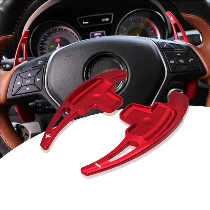 NYZAUTO AluminumAlloy Steering Wheel Paddle Shifter Extension Compatible with Mercedes Benz A B E GLA GLK SLK M GL Class Model ARed
