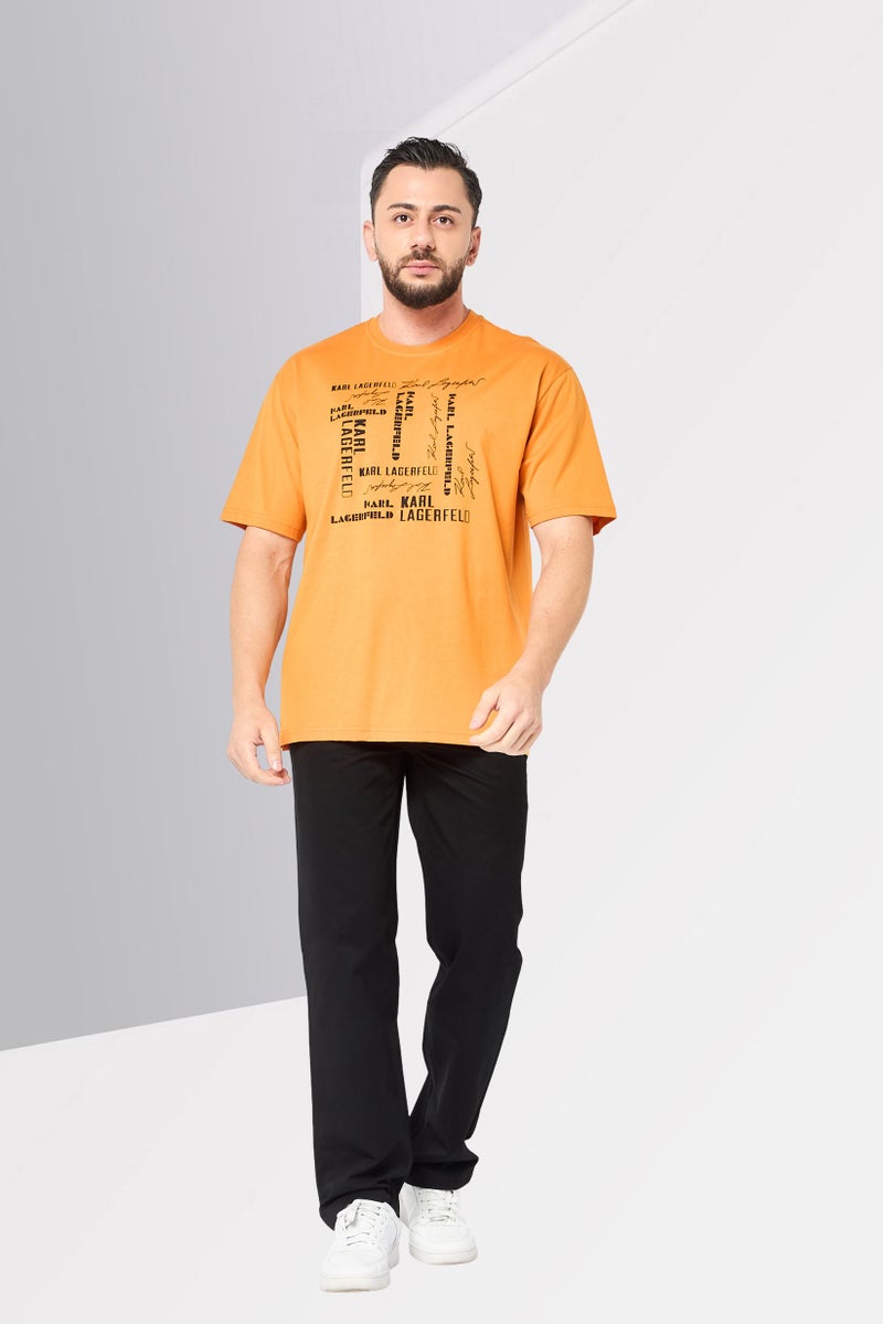 Karl Lagerfeld Men Crew Neck Short Sleeve Graphic Print T-Shirt, Orange - Image 2