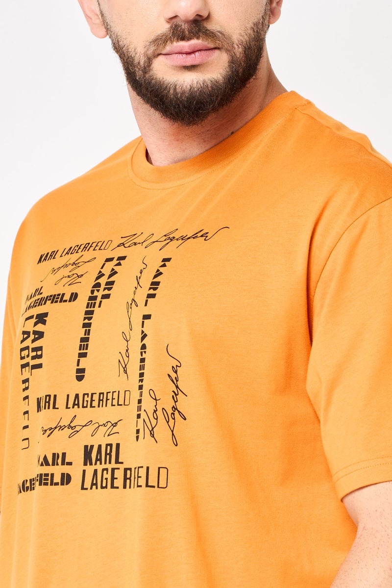 Karl Lagerfeld Men Crew Neck Short Sleeve Graphic Print T-Shirt, Orange - Image 3