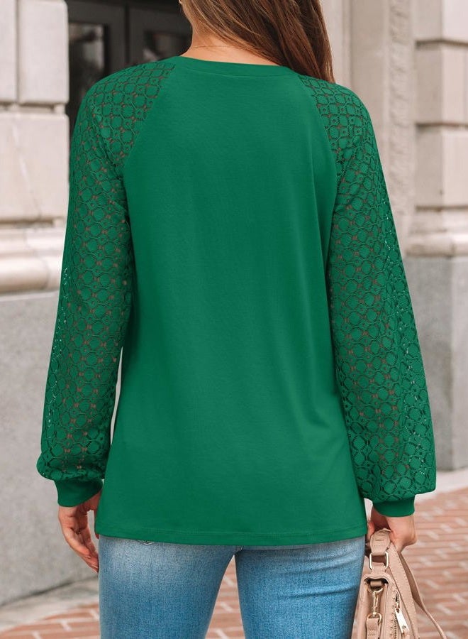 AUTOMET Womens Long Sleeve Shirts Pleated Lace Tops Fall Fashion Outfits Business Casual Blouses, Green, XL - Image 4