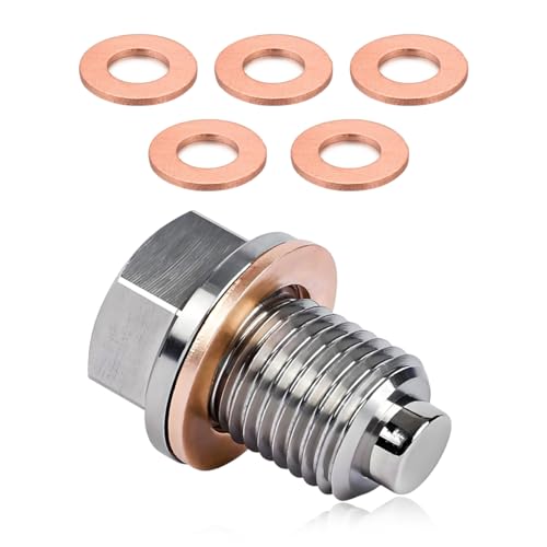 Wevdn Magnetic Oil Drain Plug Aluminum M1415 Sump Drain Nut Bolt with 5 PCS Copper Crush Washer Universal Oil Drain Plug Replacement for Most Cars Motorcycles Car Accessories - Image 1