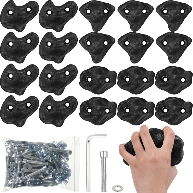 Soulchen 20 Pcs Rock Climbing Holds for Climber 3 Shapes Extra Large Rock Climbing Stones Wall Grips with Wrench Screw for Indoor and Outdoor Playground Backyard Park Play Set Back to School Gift - Image 3