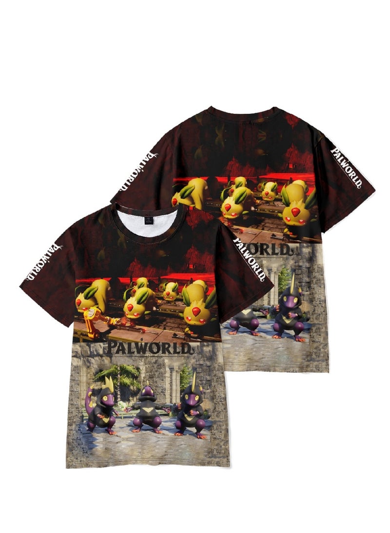 Palworld Phantom Beast Palu 3D digital printing adult and children summer short-sleeved T-shirt - Image 3