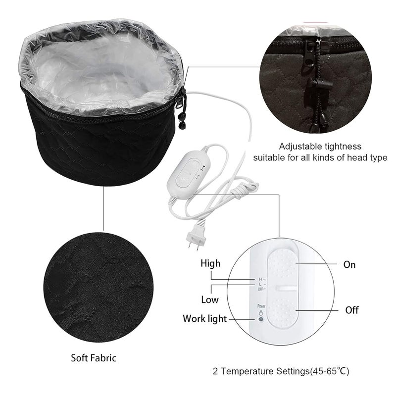 XNX 110V Electric Hair Cap,Hair Care Hat,Home Hair SPA Beauty Cap,Hair Steamer Thermal Heat Cap,Nourishing Hair Hat with 3 Mode Temperature Control Black - Image 5