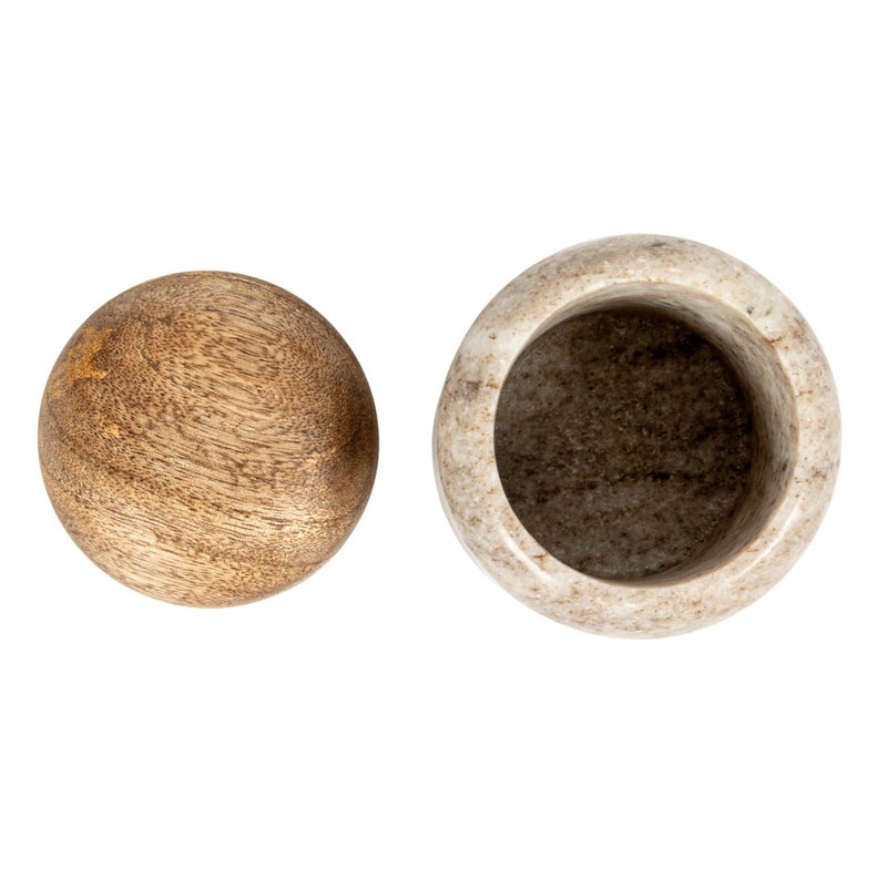 Creative Co-Op Unique Marble and Mango Wood Pinch Pot Canister with Lid, Beige - Image 4