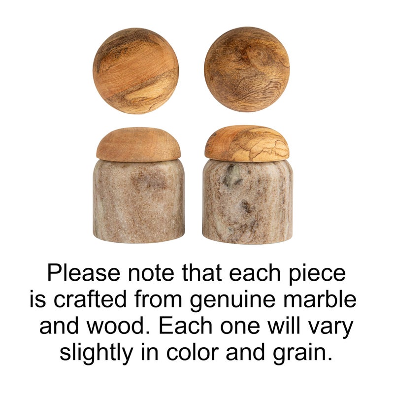 Creative Co-Op Unique Marble and Mango Wood Pinch Pot Canister with Lid, Beige - Image 2