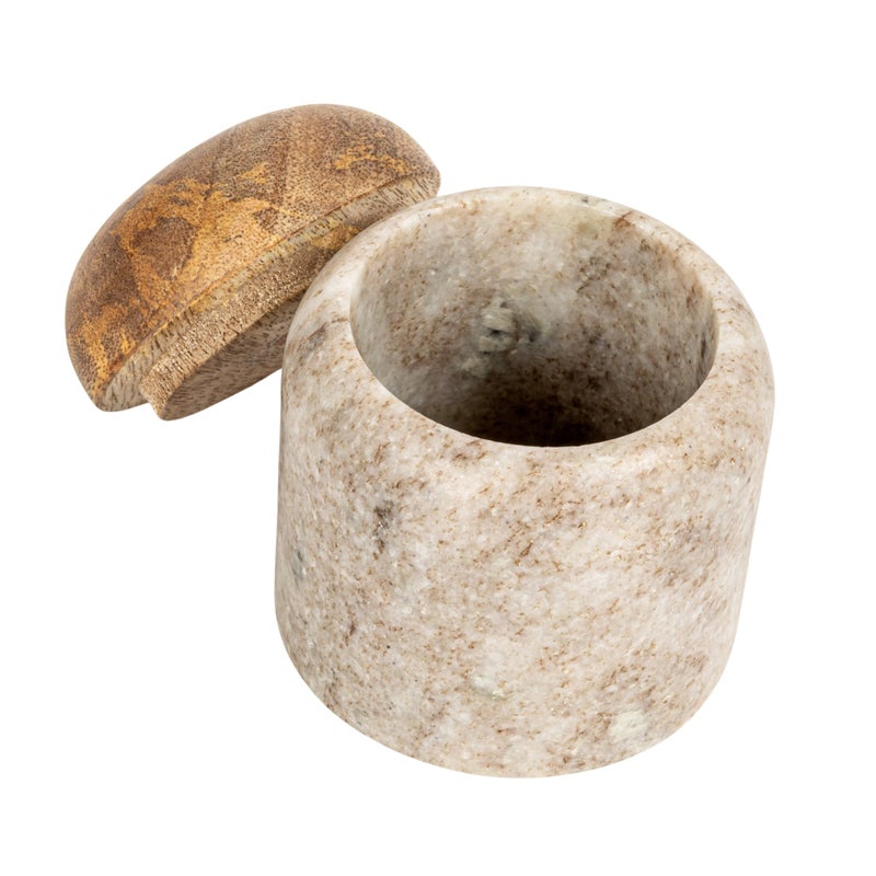 Creative Co-Op Unique Marble and Mango Wood Pinch Pot Canister with Lid, Beige - Image 5