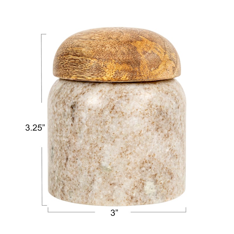 Creative Co-Op Unique Marble and Mango Wood Pinch Pot Canister with Lid, Beige - Image 3