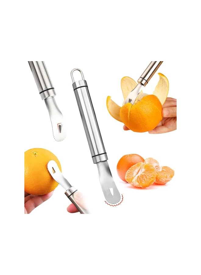 Green Tiger Stainless Steel Orange Peeler, Long Handle Orange Citrus Peeler Tool, Triangular-Blade & Zigzag-Shovel Orange Peeler Gadget, Easy to Peel, for Kitchen Gadgets - Image 1
