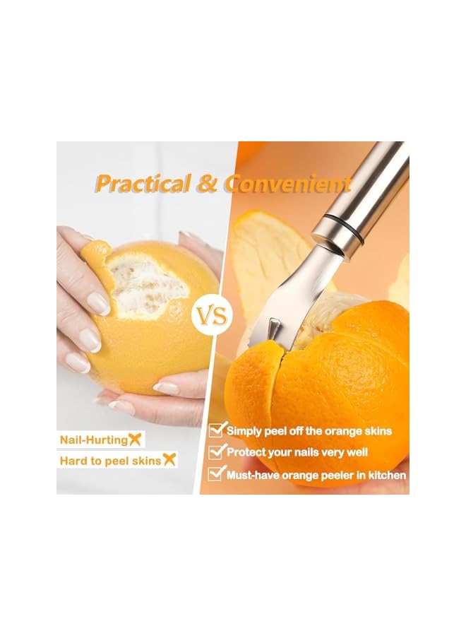 Green Tiger Stainless Steel Orange Peeler, Long Handle Orange Citrus Peeler Tool, Triangular-Blade & Zigzag-Shovel Orange Peeler Gadget, Easy to Peel, for Kitchen Gadgets - Image 2