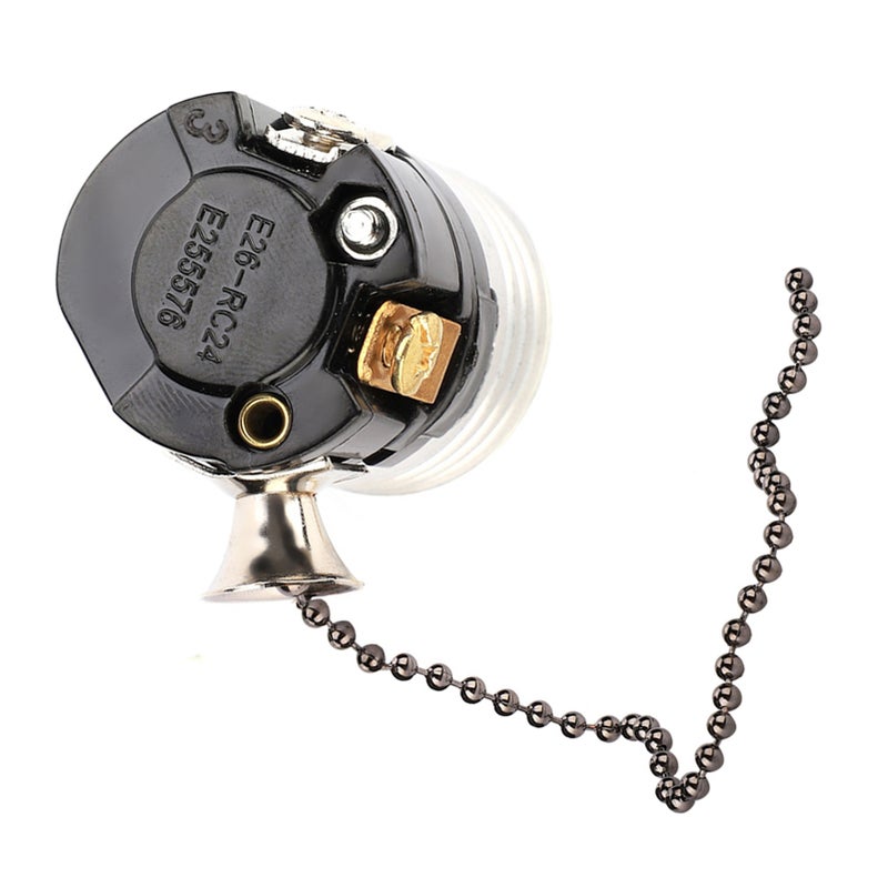 E27 Aluminum Vintage Light Socket with Pull Chain Desk Lamp Lighting Holder Screw Base (Black) - Image 4