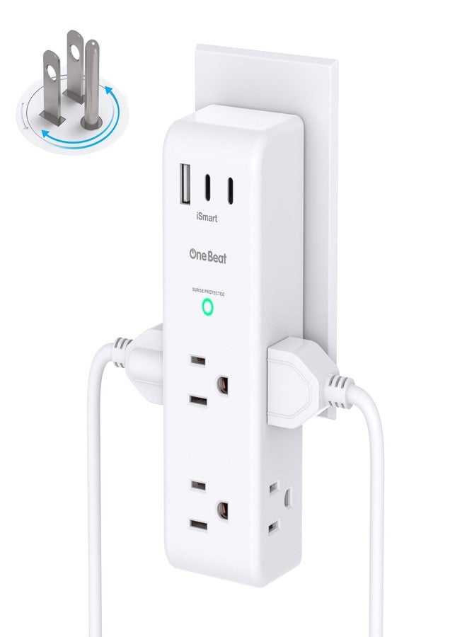One Beat Surge Protector Outlet Extender with Rotating Plug, 6 AC Multi Plug Outlet with 3 USB Ports (2 USB C), 1800 Joules, 3-Sided Swivel Power Strip with Spaced Outlet Splitter for Home, Office, Dorm, White - Image 1