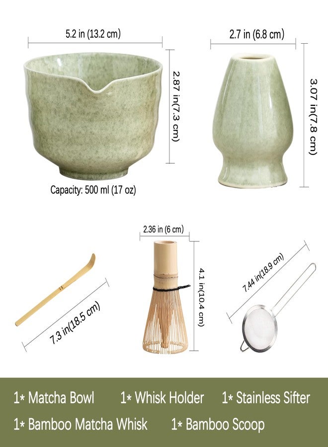 Ochcahser Matcha Set, Japanese Tea Set Includes Matcha Bowl with Spout, Matcha Whisk Holder, Bamboo Matcha Whisk and Bamboo Scoop, 17 oz Mottled Green Glaze Ceramic Matcha Kit for Tea Lovers - Image 5
