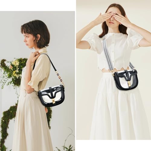 KKXIU Clear Crossbody Bag for Women Stadium Approved Vegan Leather Concert Shoulder Sports See-Through Purse (Black) - Image 2