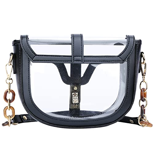 KKXIU Clear Crossbody Bag for Women Stadium Approved Vegan Leather Concert Shoulder Sports See-Through Purse (Black) - Image 5