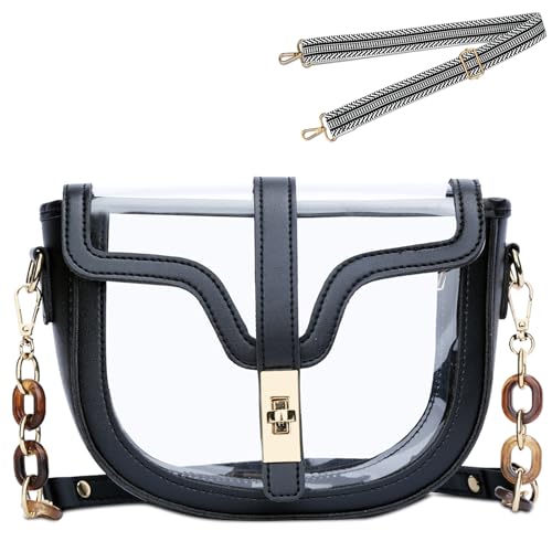 KKXIU Clear Crossbody Bag for Women Stadium Approved Vegan Leather Concert Shoulder Sports See-Through Purse (Black) - Image 1
