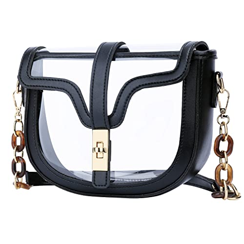 KKXIU Clear Crossbody Bag for Women Stadium Approved Vegan Leather Concert Shoulder Sports See-Through Purse (Black) - Image 4