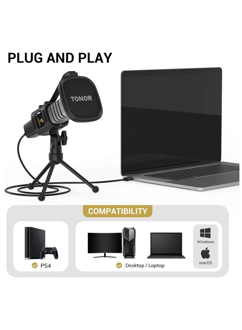 TONOR "Tonor TC30 USB Cardioid Condenser Microphone with Tripod and Pop Filter - Perfect for Gaming, Streaming, and Podcasting" - Image 2