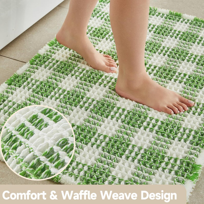 TYUU Waffle Bath Mat, Boho Bathroom Rugs Non Slip Washable Absorbent Checkered Bathroom Mat Quick Dry Cute Christmas Bath Mat, 30"x20" Green and White - Image 3