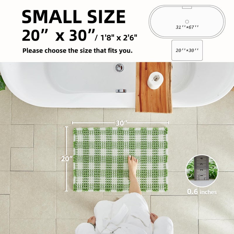 TYUU Waffle Bath Mat, Boho Bathroom Rugs Non Slip Washable Absorbent Checkered Bathroom Mat Quick Dry Cute Christmas Bath Mat, 30"x20" Green and White - Image 2