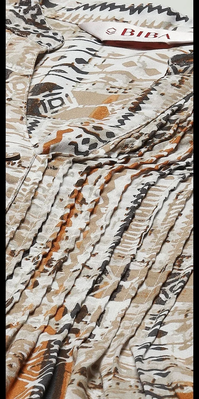 Biba Brown Printed Straight Short Kurta