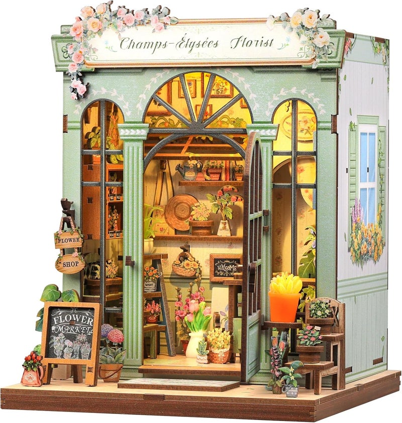 CUTEBEE Book Nook Kit - DIY Miniature House Dollhouse Kit for Adults and Teens, Booknook Tiny House Bookshelf Decor 3D Wooden Puzzle, Gifts for Family, Friends (Champs-Élysées Florist) - Image 1