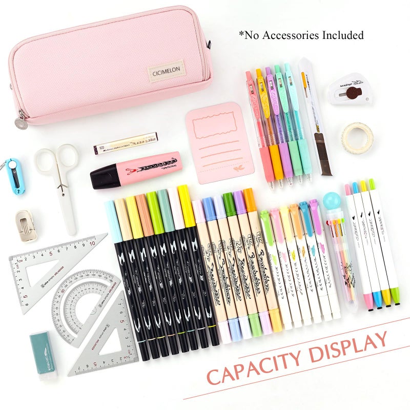 CICIMELON Large Capacity Pencil Case 3 Compartment Pouch Pen Bag for School Teen Girl Boy Men Women (Pink) - Image 3