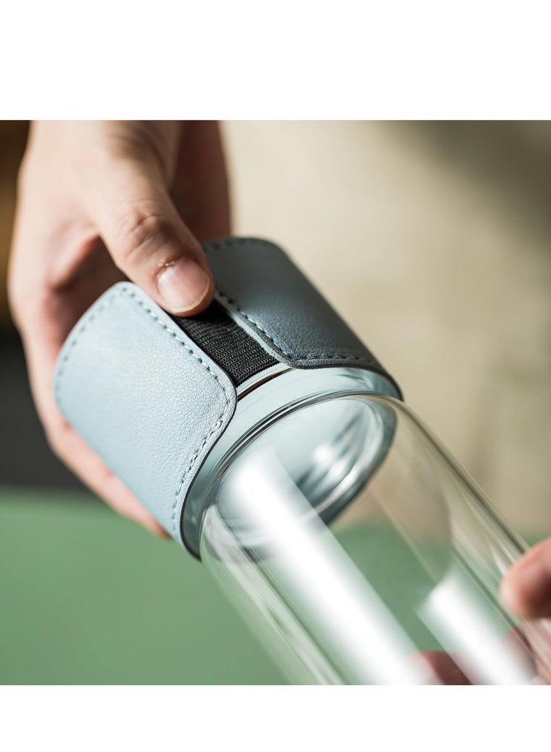 Glass Water Bottle Borosilicate Glass Tea Bottle 16 oz with Non-Slip Holster Stainless Tea Infuser Leak Proof Lid Portable Glass Water Bottle for Gym School Office Car Home as a gift Blue  - Image 4