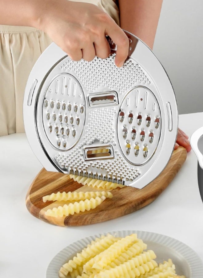 Multi-functional 6-in-1 kitchen vegetable slicer and drain, suitable for slicing, shredding, cutting into strips, food stirring, draining, rice washing, and food storage (304 stainless steel)  - Image 5