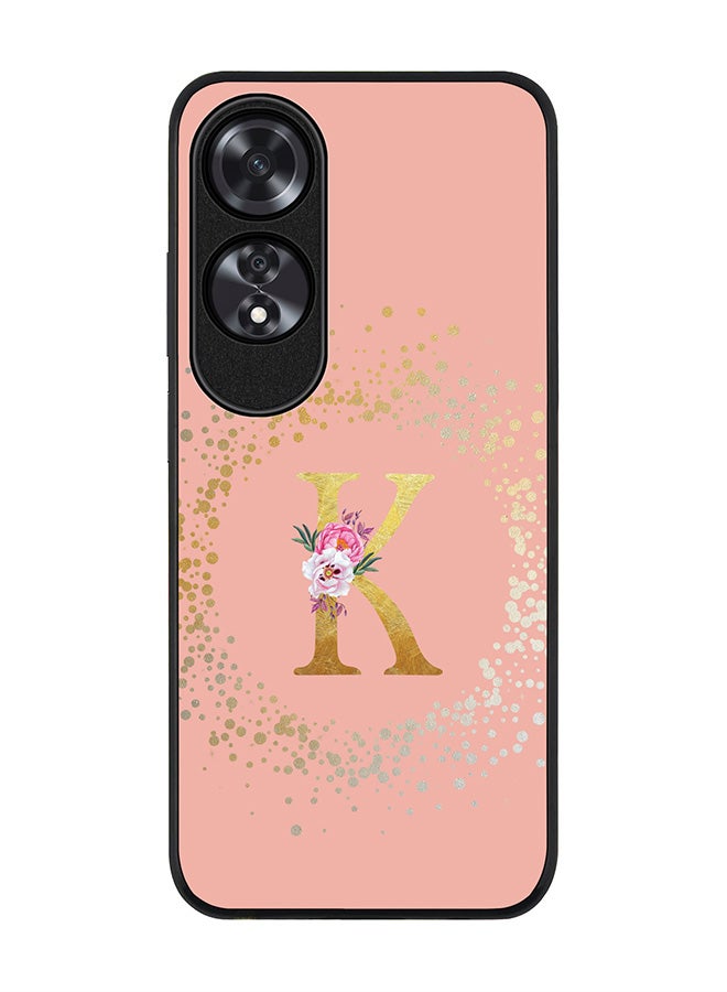 Stylizedd Rugged Black edge case for Oppo A60, Slim fit Case Flexible Cover - Custom Monogram Initial Letter Floral Pattern Alphabet - K (Rose Pink ) - Image 1