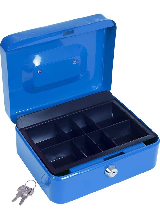 Durable Steel Cash Box Register with Lock and Removable Tray - Secure Portable Money Box Safe for Bills, Coins & Receipts - Image 1