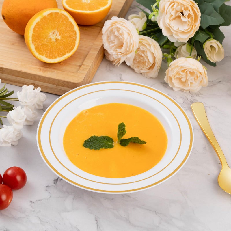 Goodluck 100 Pack Plastic Bowls with Gold Rim, 12oz Disposable Soup Bowls, Heavy Duty Dessert Bowls for Weddings, Parties, Dinners, Catering, Thanksgiving and Everyday Use - Image 5