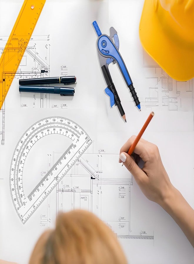 YOOUSOO مجموعة بوصلة ومنقلة من يووسو، مجموعة أدوات هندسية للطلاب، بوصلة رسم ومنقلة شفافة بذراع متأرجح 6 بوصات، منقلة رياضية 180 درجة، لوازم العودة إلى المدرسة - Image 4