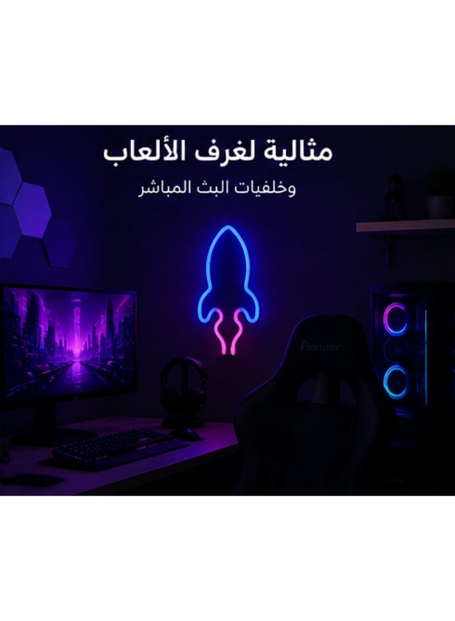 Rocket LED Neon Wall Light, Blue & Pink, Battery Powered, ABS - Image 2