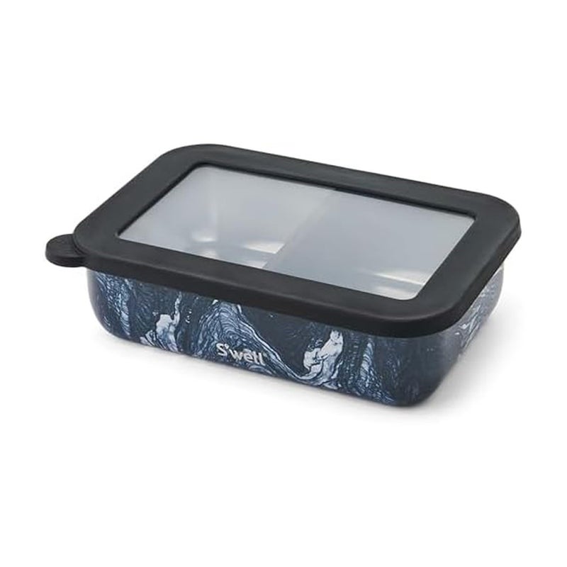 S'well Stainless Steel Bento Box, Azurite Marble, Fits One Large Entree Or Small Entree And Snack, Includes Removable Divider, Leakproof, Easy to Clean, Dishwasher Safe - Image 1