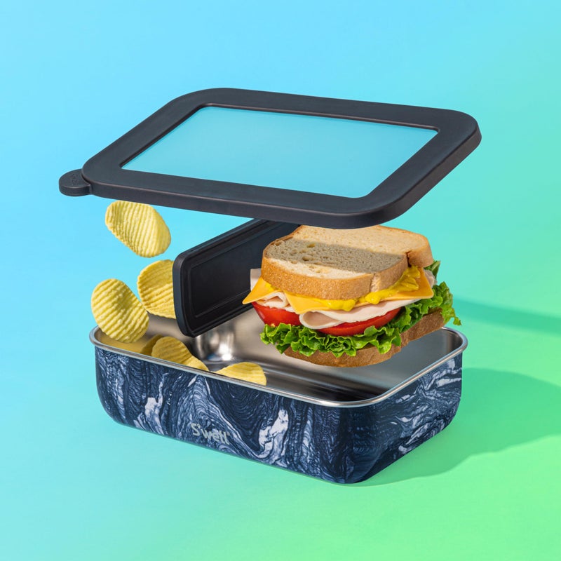 S'well Stainless Steel Bento Box, Azurite Marble, Fits One Large Entree Or Small Entree And Snack, Includes Removable Divider, Leakproof, Easy to Clean, Dishwasher Safe - Image 5