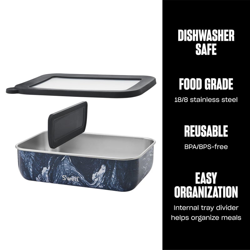 S'well Stainless Steel Bento Box, Azurite Marble, Fits One Large Entree Or Small Entree And Snack, Includes Removable Divider, Leakproof, Easy to Clean, Dishwasher Safe - Image 2