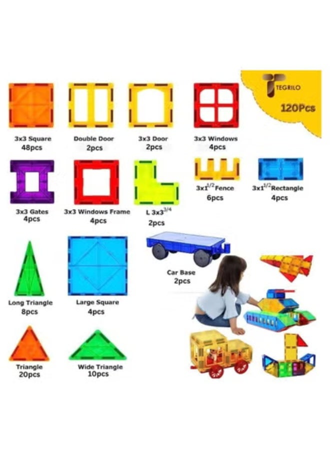 TEGRILO 120 Pcs Magnetic Building Blocks 3D Kids Building Blocks Set Magnetic Building Construction Educational STEM Toys for Toddler - Image 3
