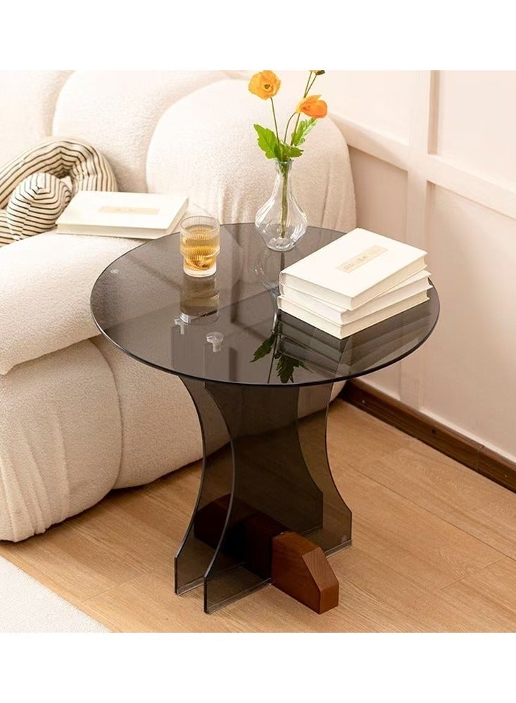 فاشون هوم استخدام متعدد الأغراض التصميم الحديث خفف من الزجاج طاولة القهوة الصلبة قاعدة الخشب الجدول الجانبي جولة منضدية نهاية الجدول لغرفة المعيشة غرفة نوم 50x55 سم - Image 5