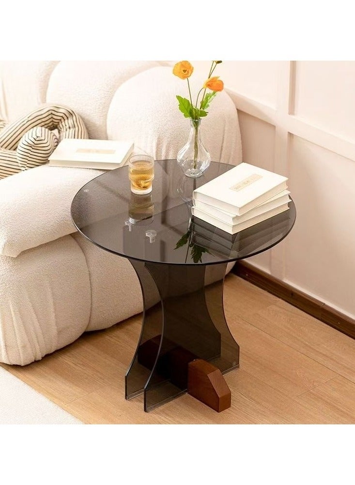 فاشون هوم استخدام متعدد الأغراض التصميم الحديث خفف من الزجاج طاولة القهوة الصلبة قاعدة الخشب الجدول الجانبي جولة منضدية نهاية الجدول لغرفة المعيشة غرفة نوم 50x55 سم - Image 2
