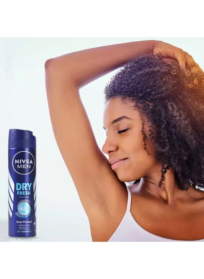 Nivea نيفيا للرجال دراي فريش، صديق للبشرة، حماية مزدوجة، بخاخ مزيل العرق - 150 مل - Image 2