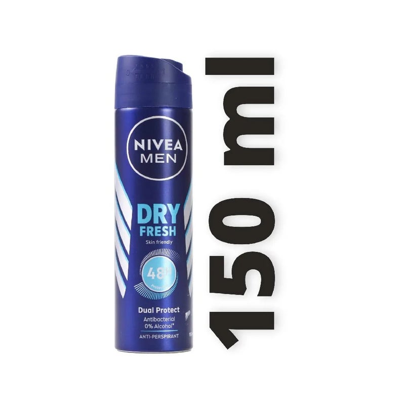 Nivea نيفيا للرجال دراي فريش، صديق للبشرة، حماية مزدوجة، بخاخ مزيل العرق - 150 مل - Image 1