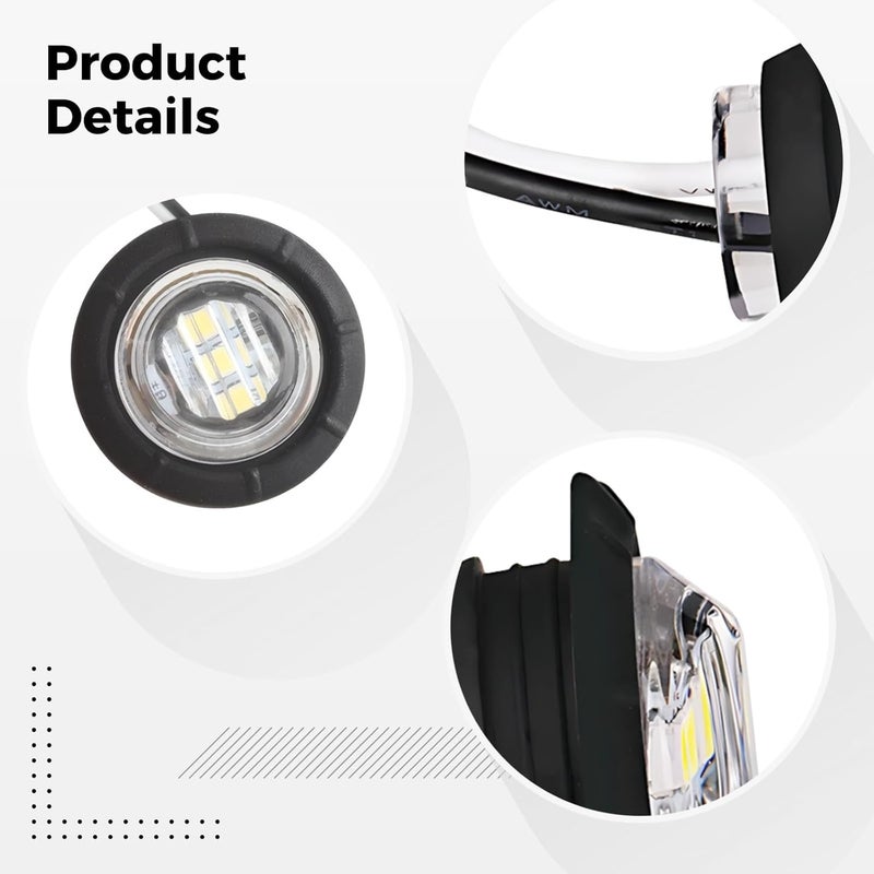 20 Pcs 3/4 in Led Trailer Side Marker Lights, White Round Clearance Lamps, 12-24V, Steady Mode, 0.8 in Height - Image 2