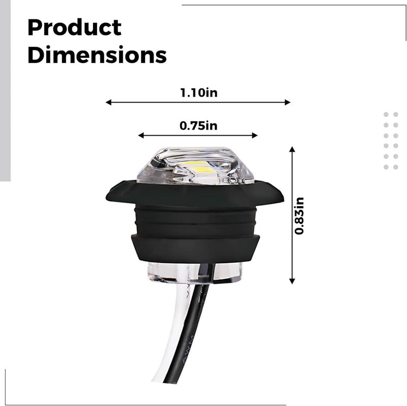 20 Pcs 3/4 in Led Trailer Side Marker Lights, White Round Clearance Lamps, 12-24V, Steady Mode, 0.8 in Height - Image 4